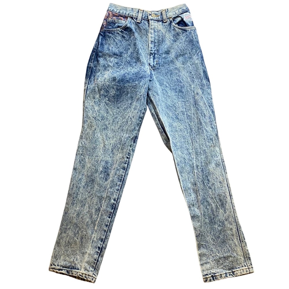 NWT Vintage Palmettos Acid Wash Cinch Back‎ Jeans Paisley Inset USA 12T 9JR